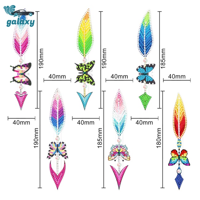 Galaxy Bộ 6 Thẻ Đánh Dấu Trang Sách Hình Bướm / Lông Vũ / Tranh Đính Đá Thủ Công Cho Người