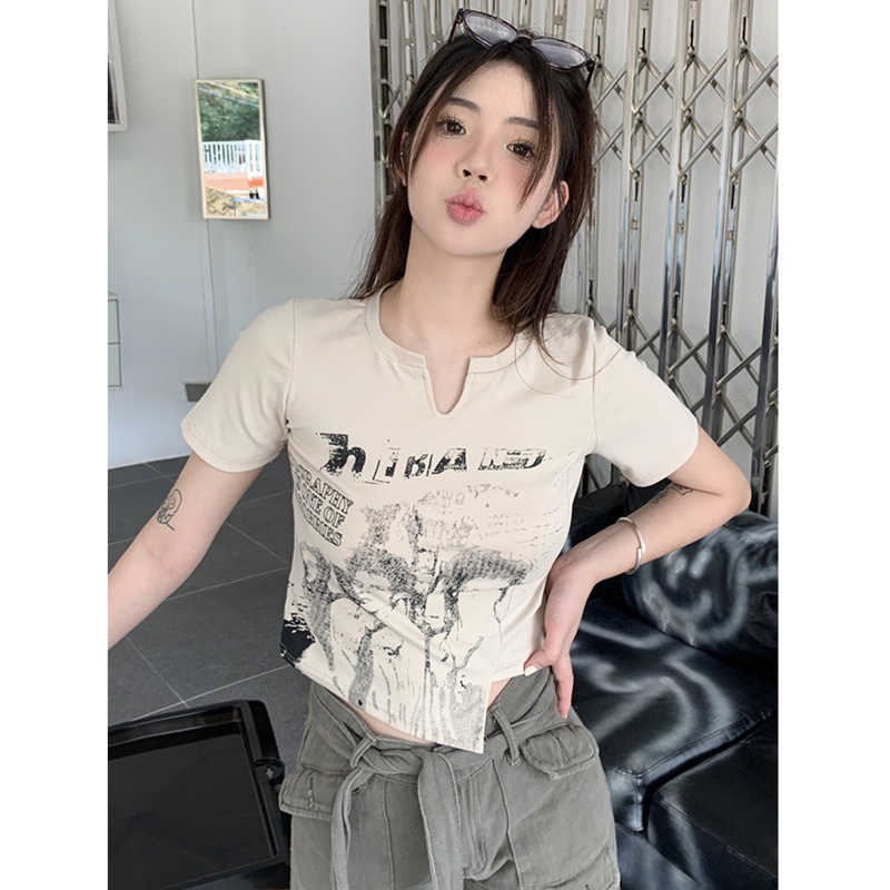 Áo Thun Ngắn Tay In Họa RENJIANVSHENG Tiết Thời Trang