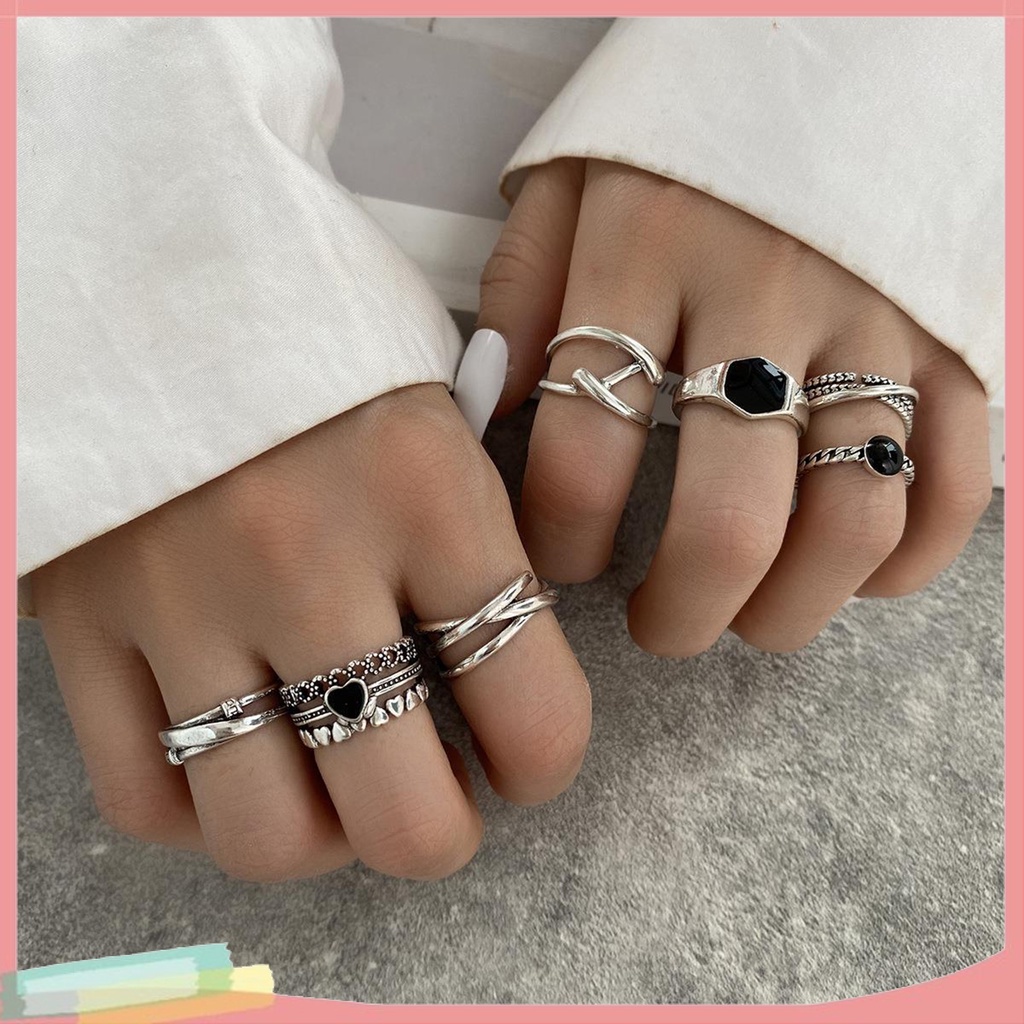 Bộ 7 Nhẫn Đeo Đốt Ngón Tay Mạ Điện Đính Đá Xinh Xắn Cho Nữ