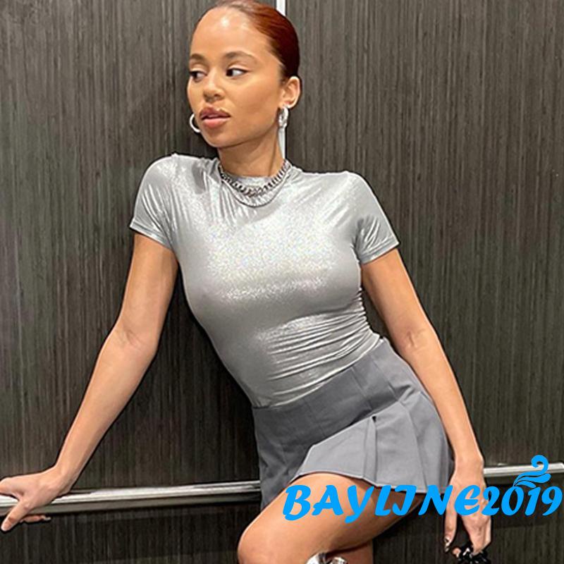 Áo Thun Croptop Tay Ngắn Màu Sắc Đơn Giản Cho Nữ