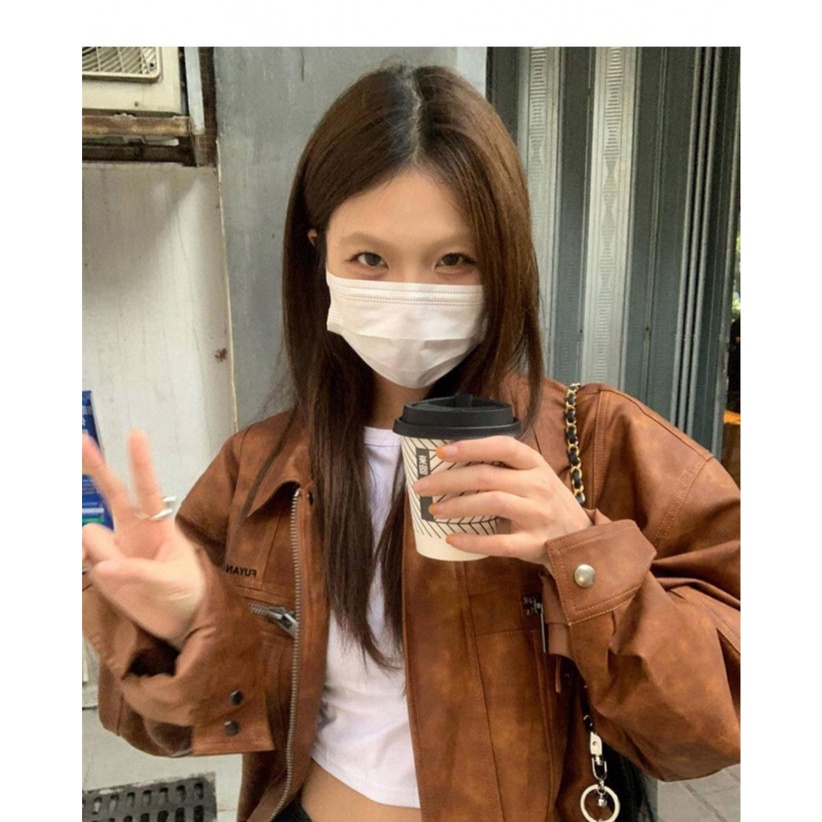 Áo Khoác Bóng Chày Da PU Dáng Ngắn Màu Nâu Cỡ Nhỏ Phong Cách Cổ Điển Thời Trang Xuân Thu Cho Nữ