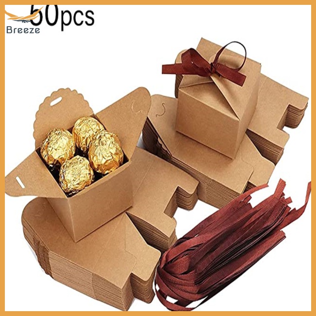 Bộ 50 Hộp Giấy Kraft Đựng Kẹo In Họa Tiết Gợn Sóng Phong Cách Cổ Điển Độc Đáo Diy