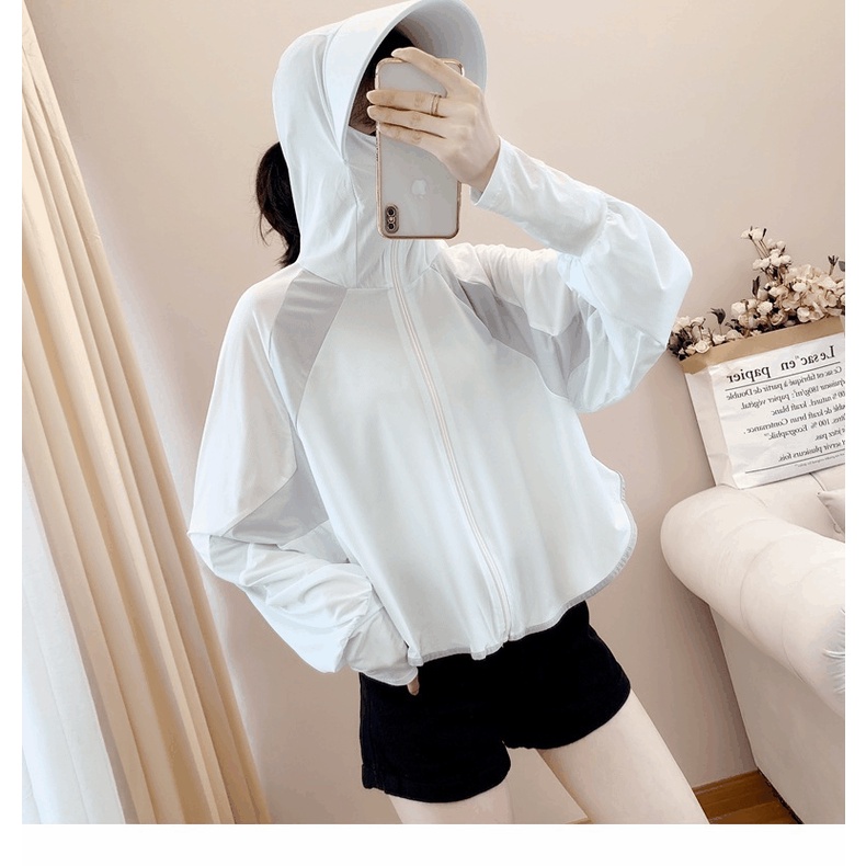 áo choàng chống nắng nữ Áo Choàng Chống Nắng Vành Rộng Bằng Lụa Lạnh Màu Sắc Tương Phản Chống Tia Cực Tím Dành Cho Bạn Nữ Đi Xe Điện Quần áo chống nắng áo khoác hoodie mỏng nữ thoáng khí tạo cảm giác mát mẻ Chống tia cực tím