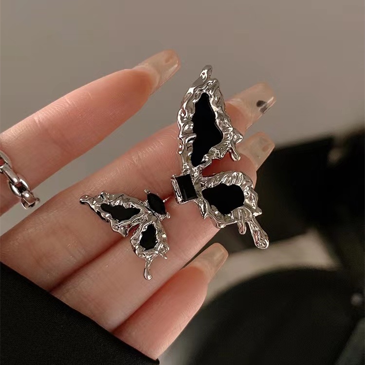 Khuyên Tai Hình Bướm Đen Đính Đá Zircon Nhiều Màu Thời Trang Cho Nữ