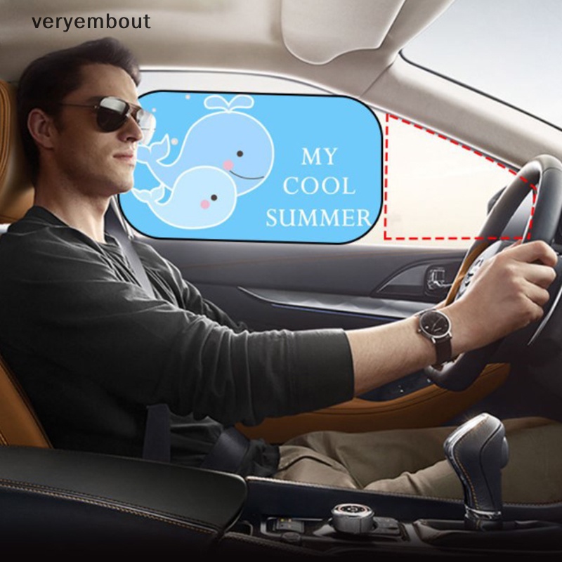 Set 2 Tấm Che Nắng Cho Cửa Sổ Xe Hơi Họa Tiết Hoạt Hình Có Thể Gấp Gọn Cho Bé