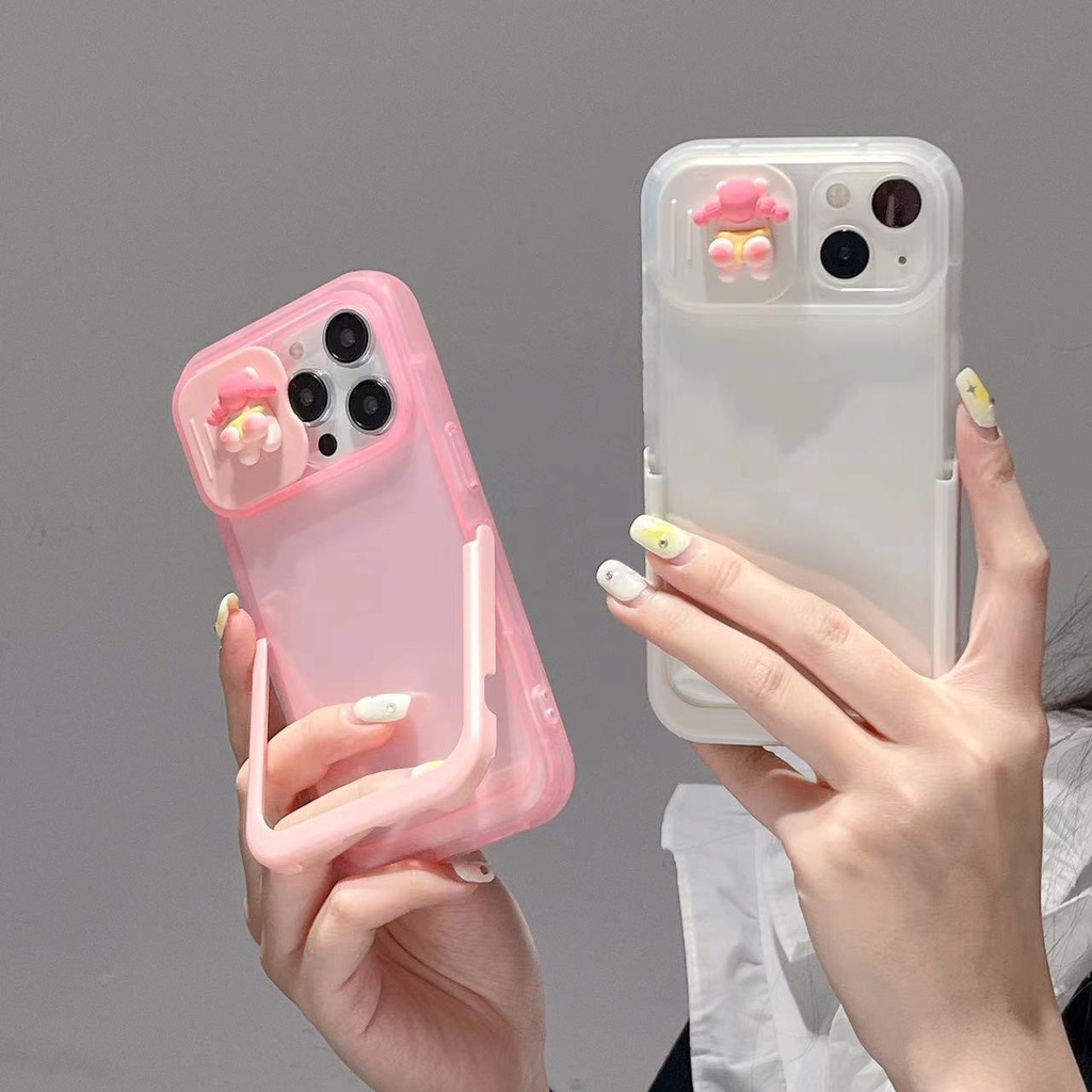 Ốp Điện Thoại TPU Mềm Trong Suốt Có Cửa Sổ Kéo 3D Dễ Thương Cho iPhone 14 12 11 13 Pro Max 14 Plus XR XS Đứng