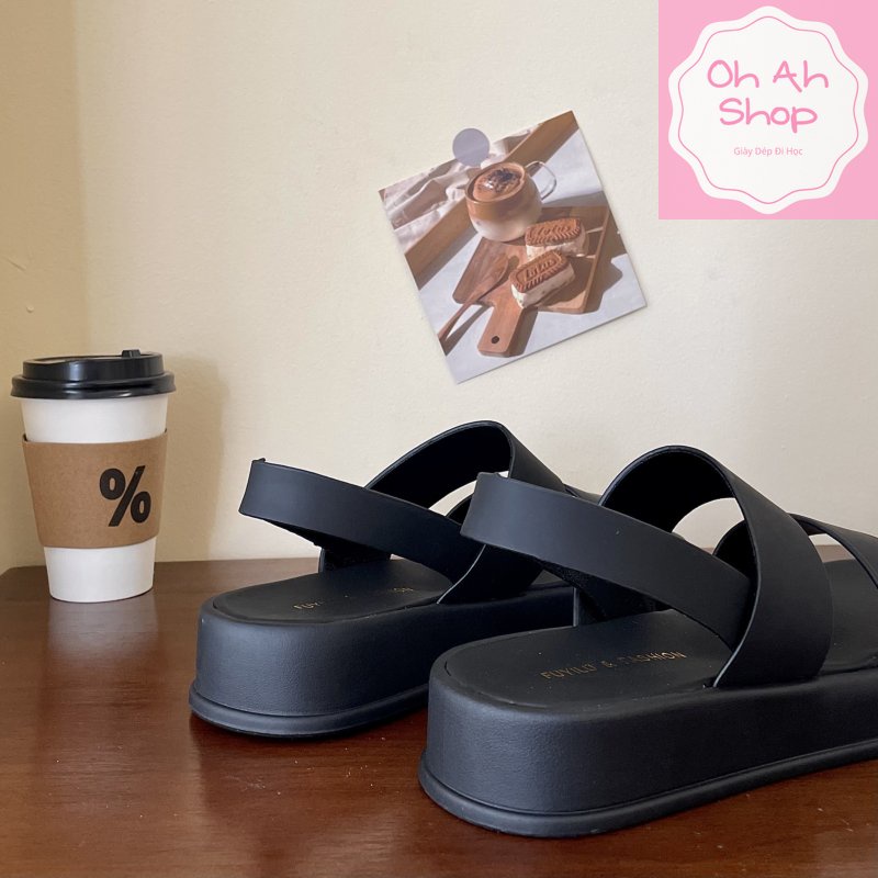 🍓  Giày Sandal Đi Học Mẫu Mới 2023 Đơn Giản Dễ Phối Đồ Êm Chân Loại 1 Đế Cao 4cm Ohahshop Màu Đen