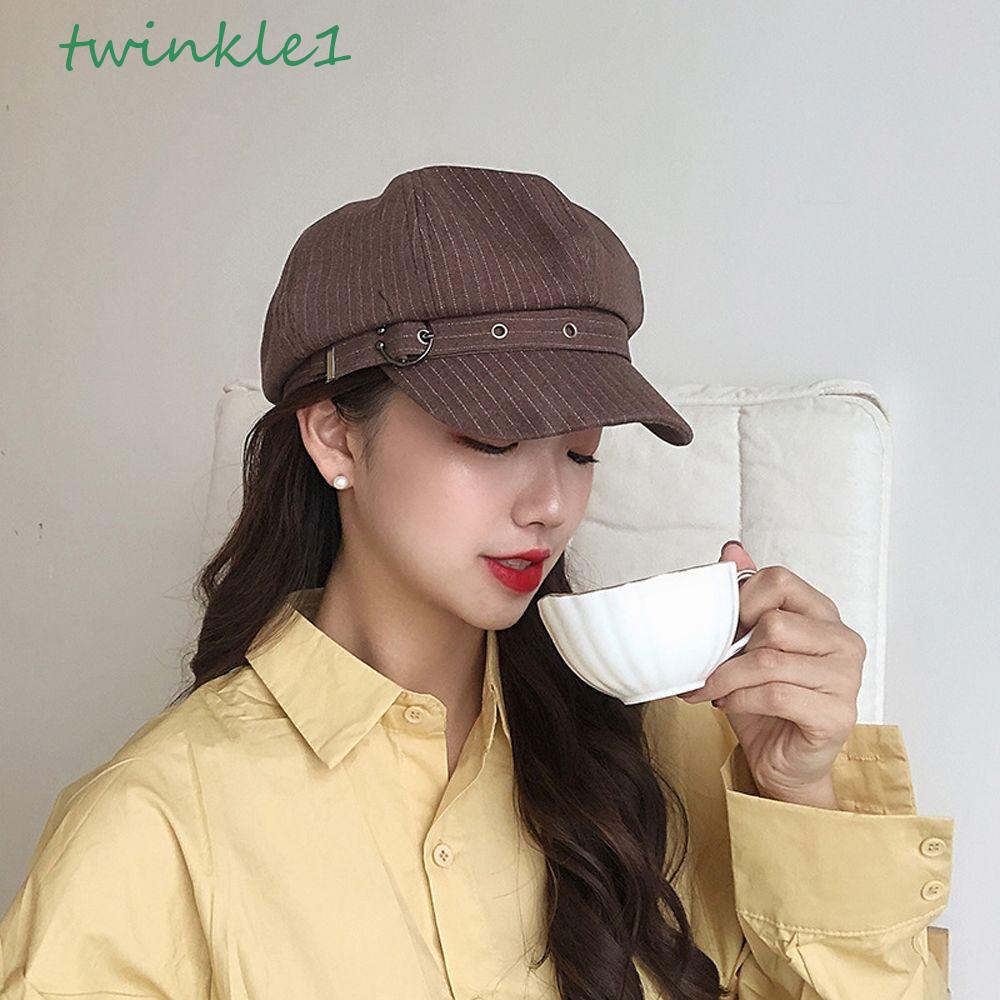 Mũ Beret Họa Tiết Kẻ Sọc Màu Trơn Phong Cách Retro Thời Trang Hàn Quốc