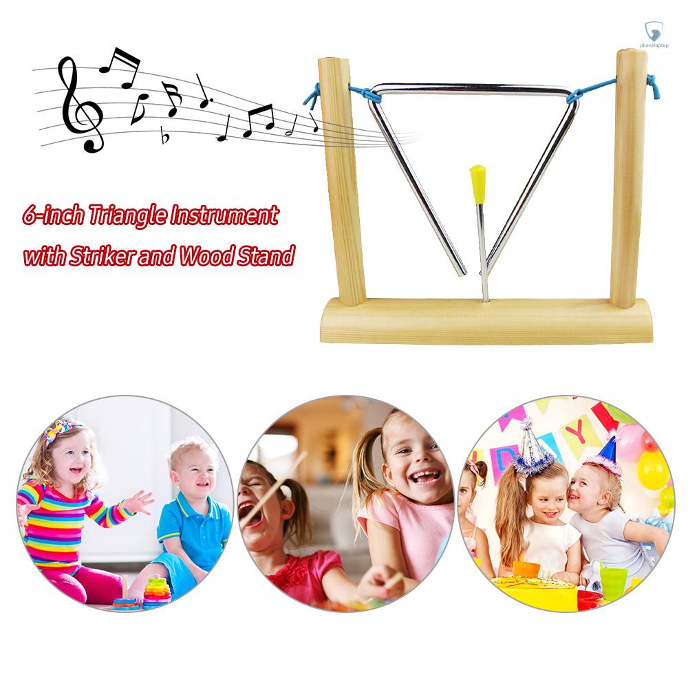 Nhạc Cụ Tam Giác 6 inch Bằng Thép Không Gỉ Với Giá Đỡ Bằng Gỗ Dành Cho Giáo Dục Sớm