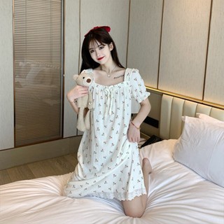 Đầm Ngủ Dáng Rộng In Hoa Dễ Thương Thời Trang Mùa Hè Cho Bạn Gái