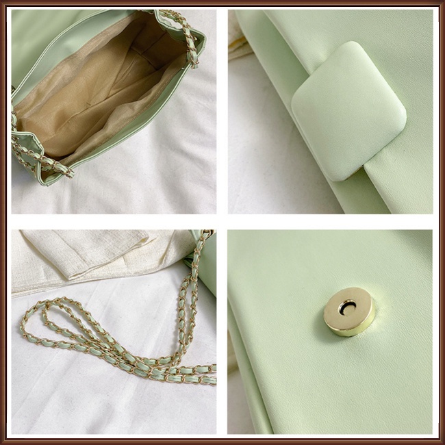 Túi Đeo Chéo Da Pu Màu Trơn Phối Dây Xích Thời Trang Cho Nữ