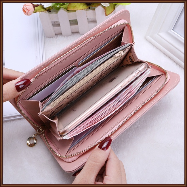 Ví Da Mỏng Đựng Thẻ Tín Dụng In Chữ V Kèm Dây Đeo Cổ Tay Thời Trang Cho Nữ