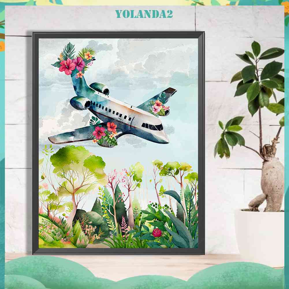 Tranh Đính Đá Kim Cương Toàn Bộ 5D DIY Hình Vẽ Máy Bay Dùng Trang Trí Nhà