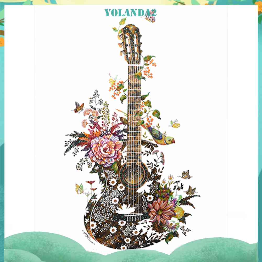 Tranh Đính Đá Kim Cương Toàn Bộ 5D DIY Hình Vẽ Đàn Ghita Và Hoa