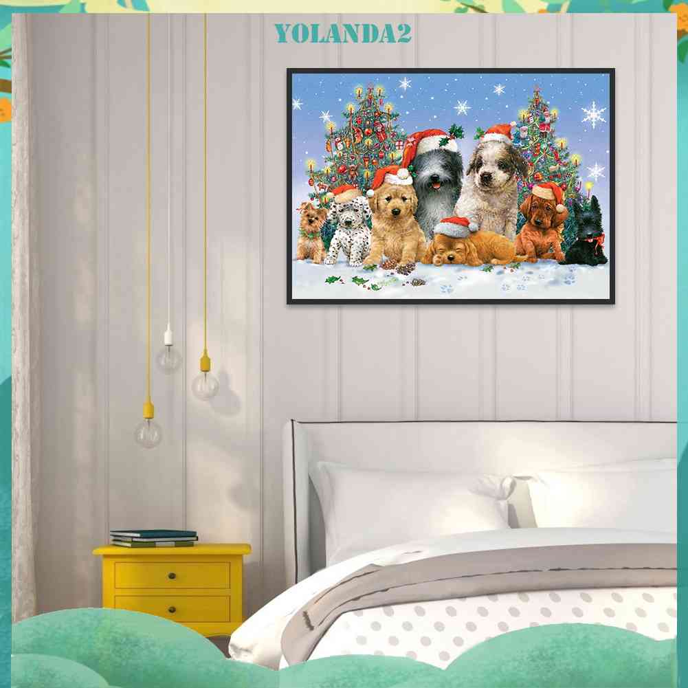 Tranh Đính Đá Kim Cương Toàn Bộ 5D DIY Hình Vẽ Chó Giáng Sinh