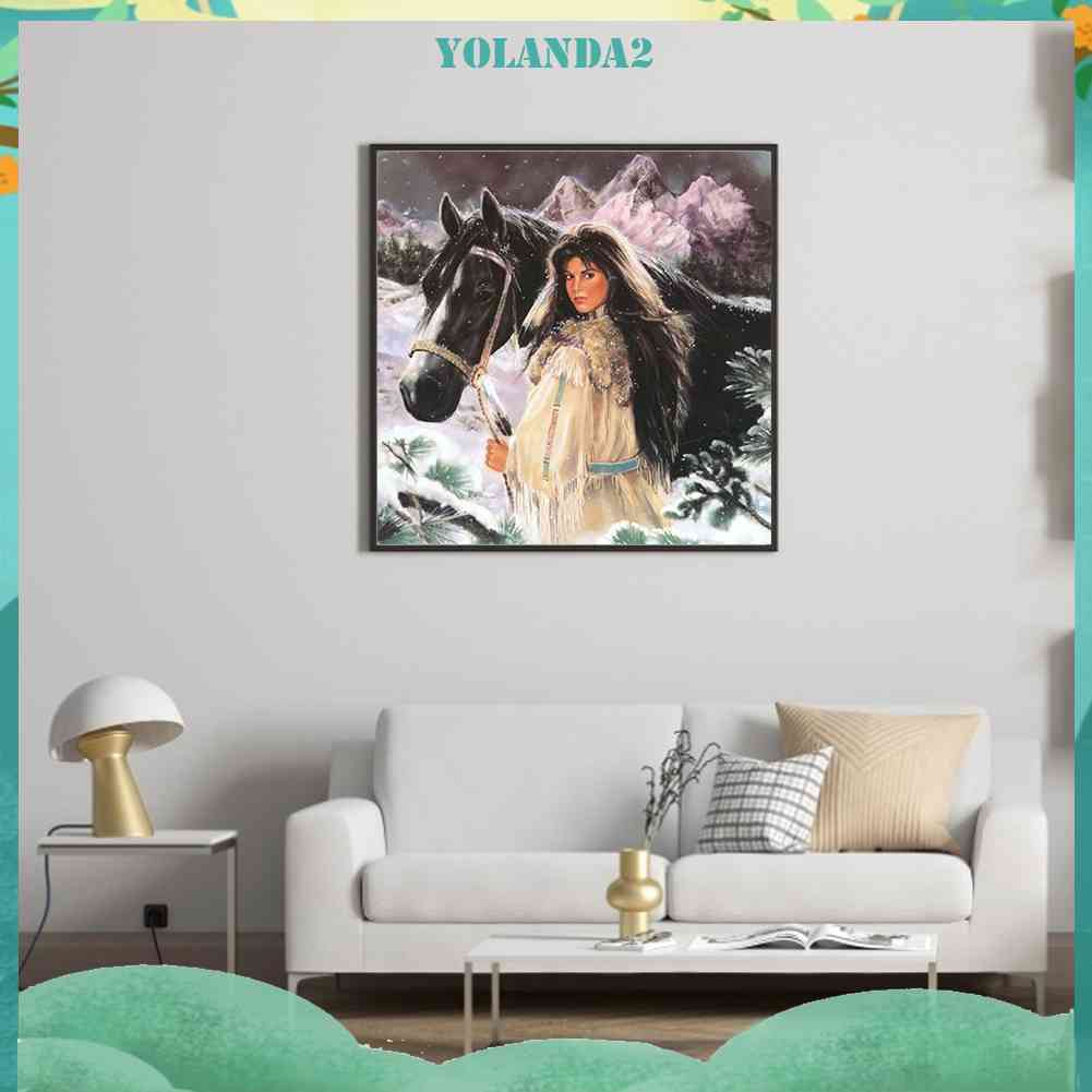 Bộ Tranh Đính Đá 5D Tự Làm Toàn Diện Họa Tiết Người Phụ Nữ Ngựa Độc Đáo