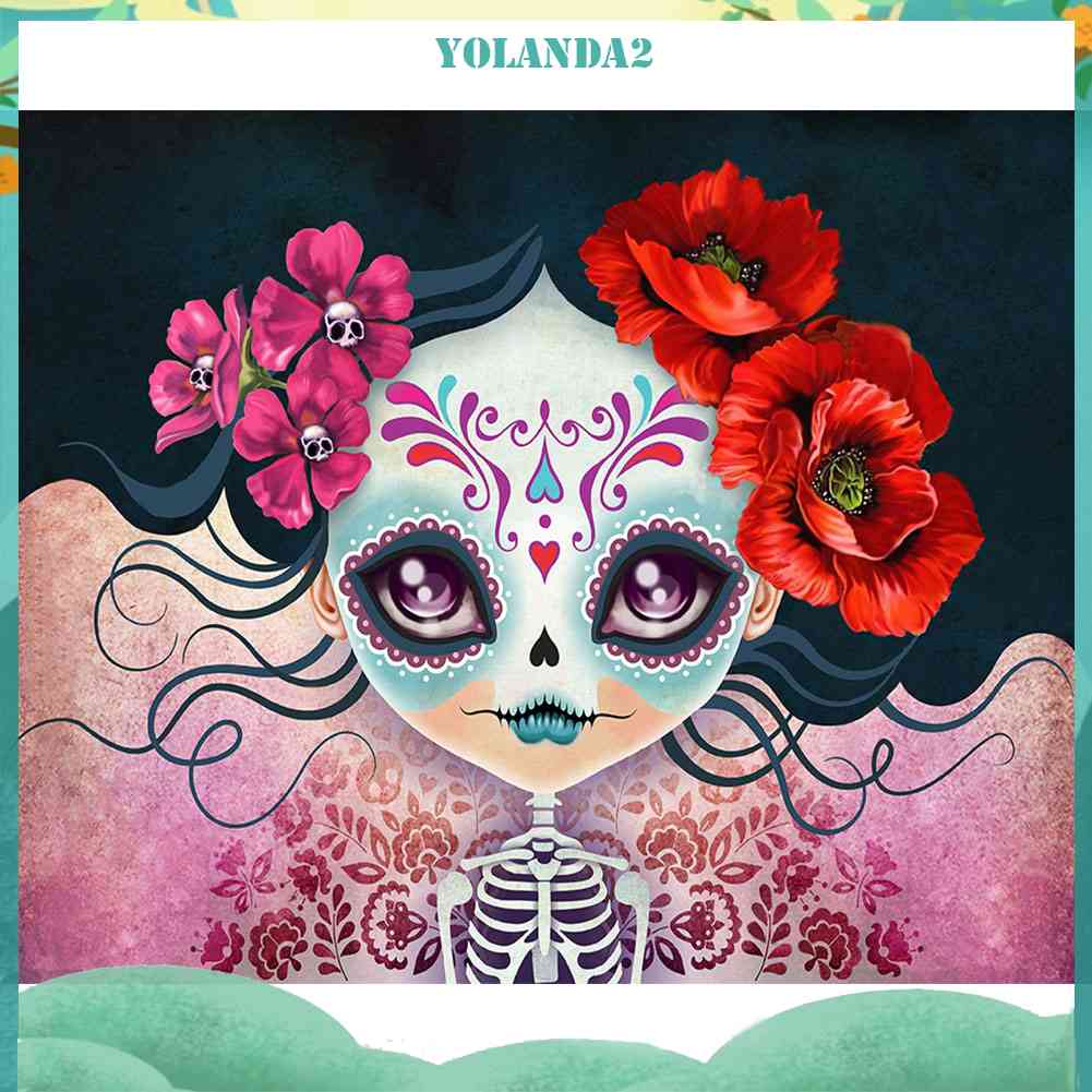 Tranh Đính Đá Kim Cương Toàn Bộ 5D DIY Hình Vẽ Đầu Lâu Cô Gái