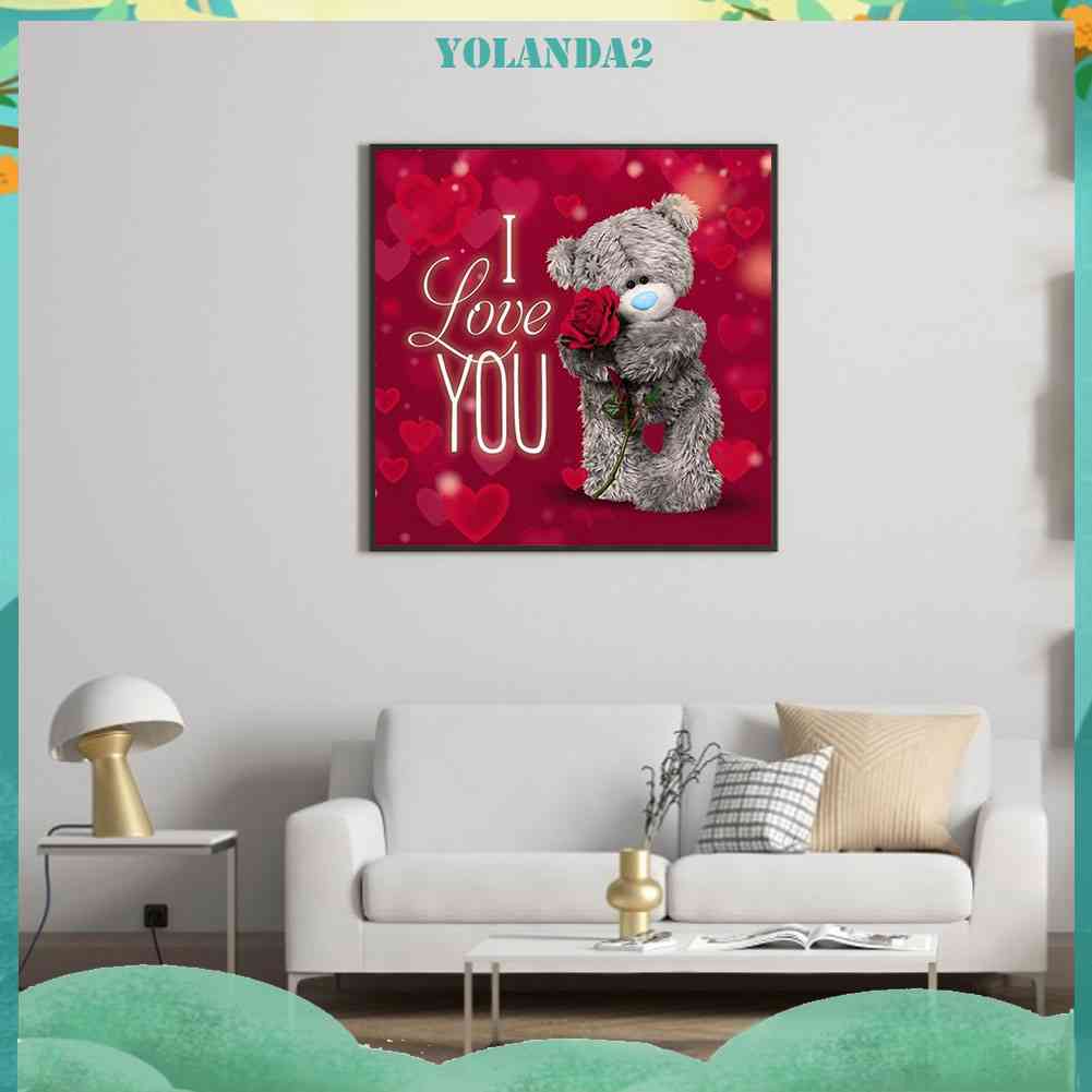 Tranh Đính Đá Kim Cương Toàn Bộ 5D DIY Hình Vẽ Gấu Hoa Hồng