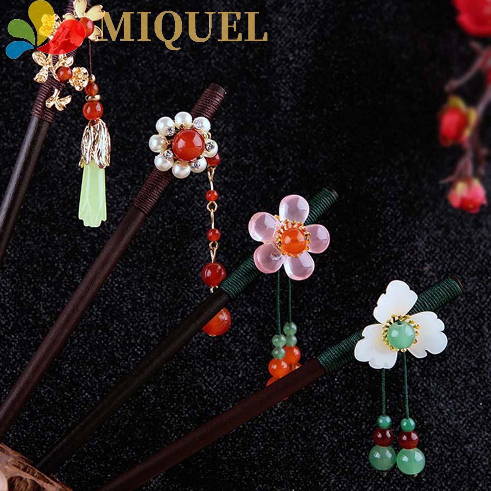 Trâm Cài Tóc Bằng Gỗ Đính Hoa Tua Rua Phong Cách Cổ Điển Cho Nữ