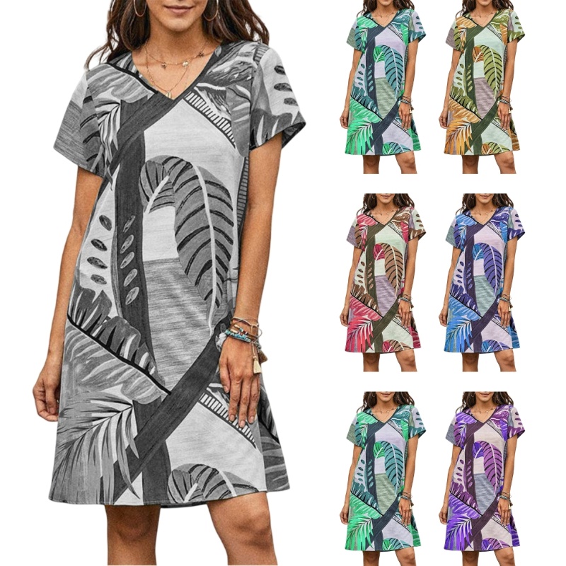 Đầm Thun Ngắn Tay Cổ Chữ V Thời Trang Mùa Hè Cho Nữ