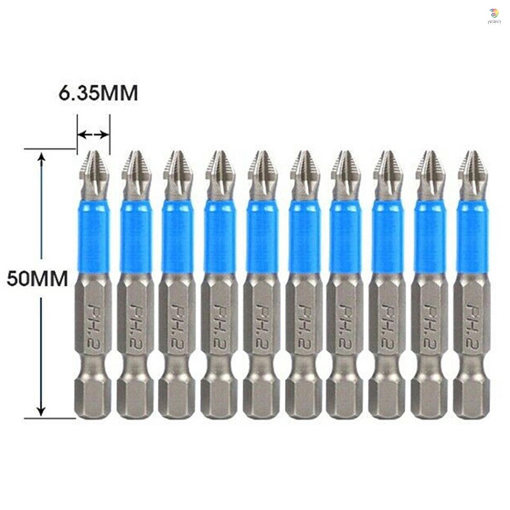 Bộ 10 Mũi Khoan Từ Tính 50mm 1 / 4 Inch PH2 Chống Trượt Chất Lượng Cao