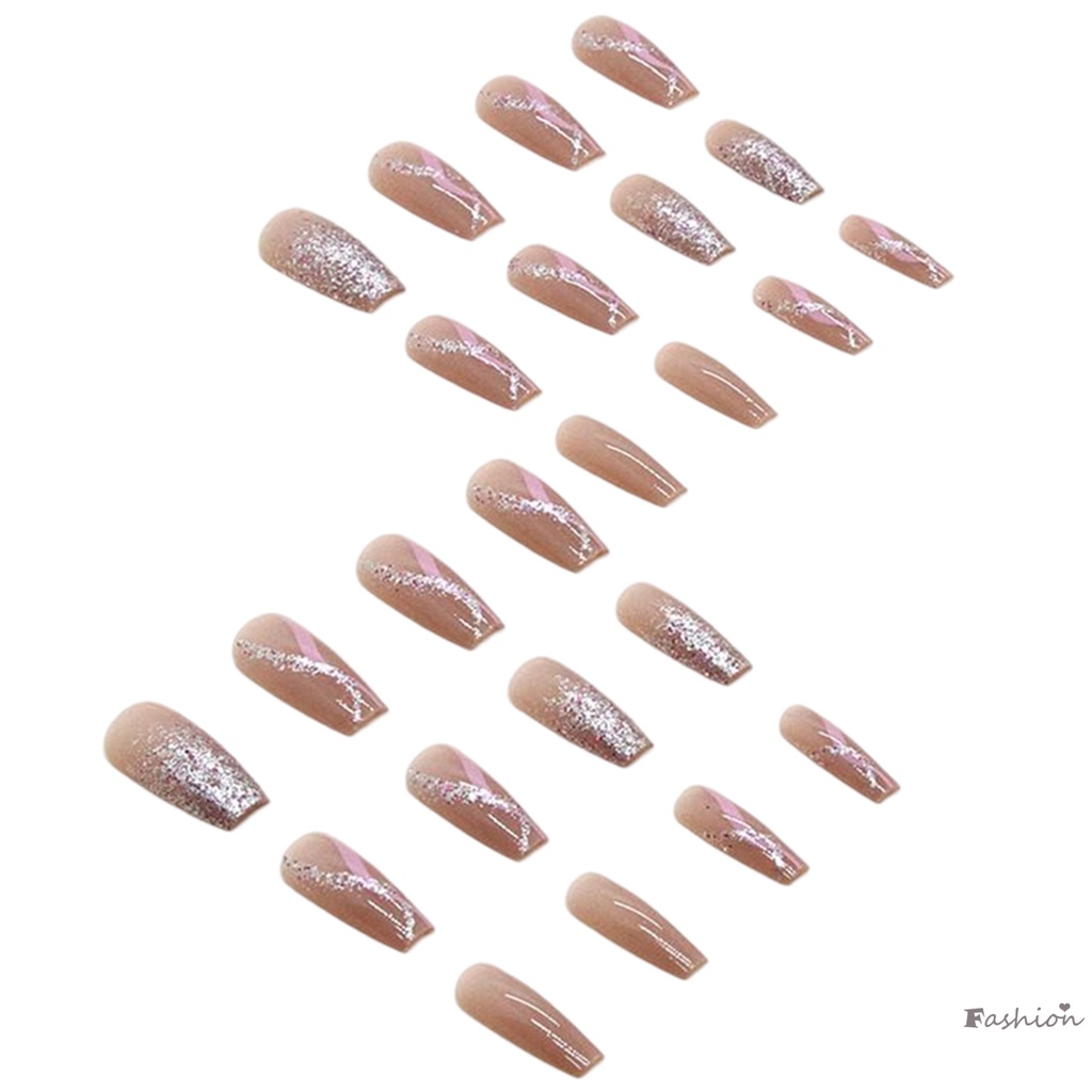 Móng Tay Giả Hiệu Ứng Hình Thang Màu Hồng Bóng Lâu Trôi Với Chế Độ Dày