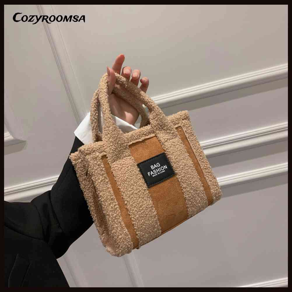 Túi Đeo Chéo Da Lộn Phối Lông Cừu Giả Phong Cách Retro Cho Nữ