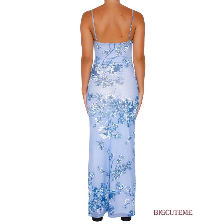 [] [] Đầm Dài Hai Dây Không Tay In Hoa Phong Cách Vintage Cho Nữ