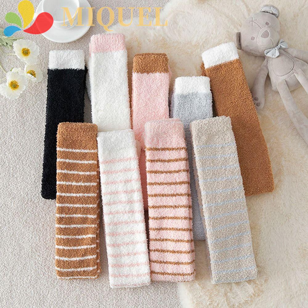 Vớ Lông Cừu San Hô Dài Ngang Đùi Màu Sắc Trơn Giữ Ấm Mùa Thu Đông Dành Cho Nữ