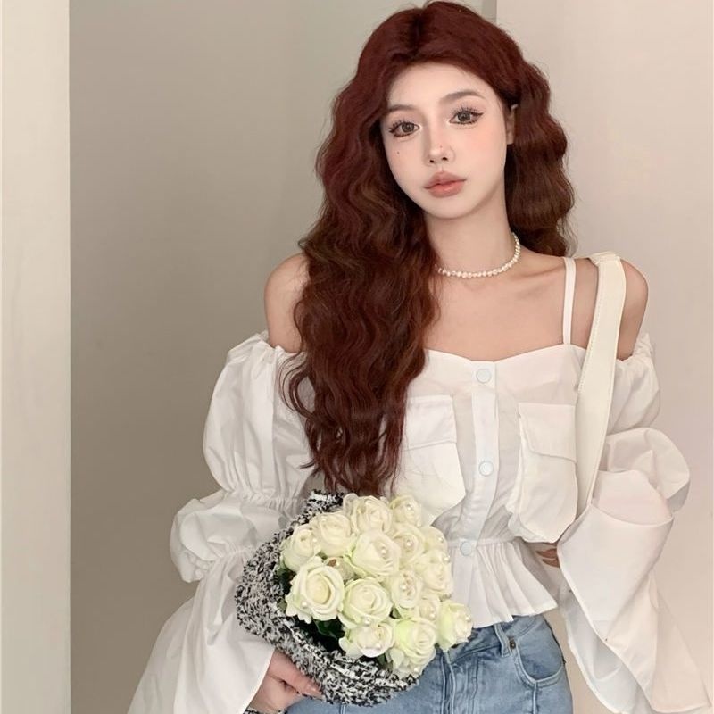 Áo Sơ Mi Trễ Vai Tay Phồng Phong Cách Hàn Quốc Thời Trang Cho Nữ