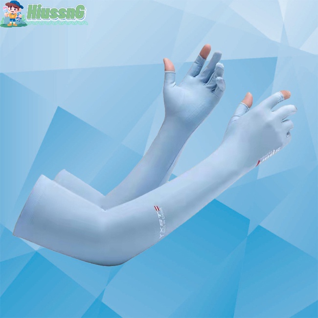 1 Cặp Găng Cánh Tay Chống Nắng Bằng Lụa Lạnh Mỏng Phối Lỗ Xỏ Ngón Cái Cho Mùa Hè