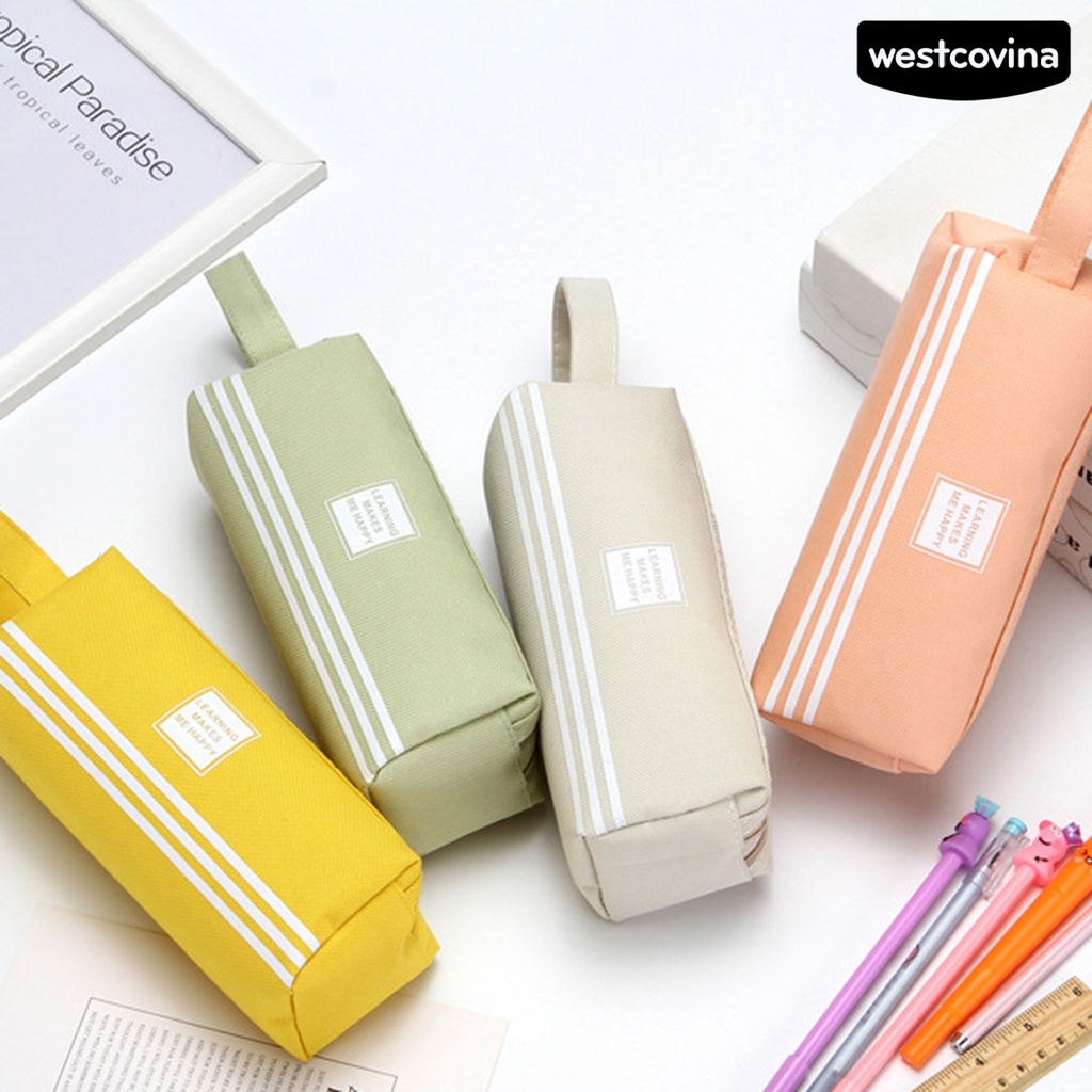 [COD]♪Túi Đựng Bút Chì Hai Lớp Màu Trơn Họa Tiết Sọc In Chữ Hai Lớp Sức Chứa Lớn