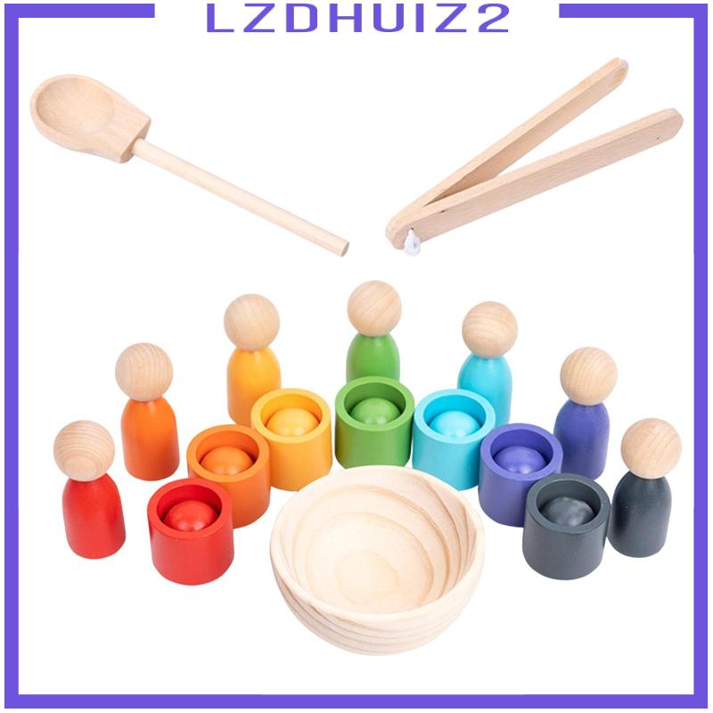 Đồ Chơi Bóng Cầu Vồng Bằng Gỗ 7 Màu Sắc Theo Phương Pháp Montessori