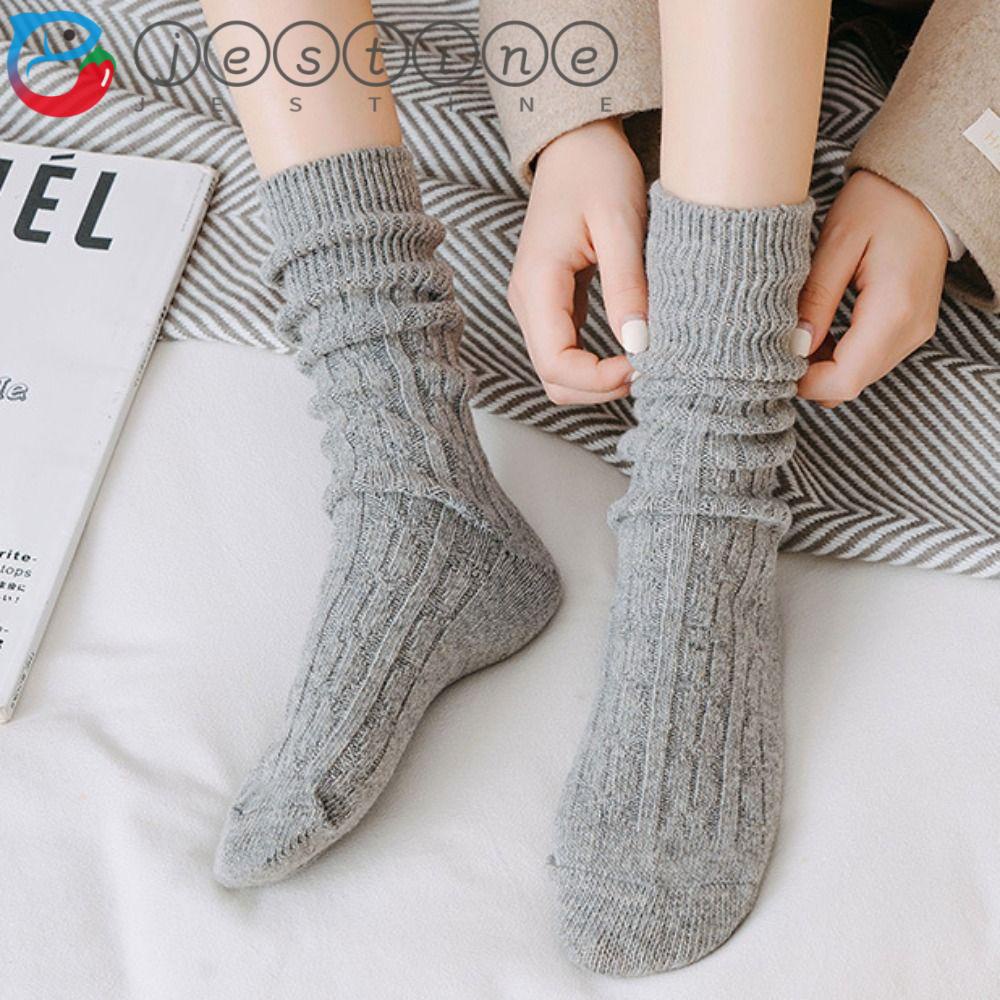 Jestine Vớ Len Ống Lửng Mềm Mại Thoải Mái Màu Trơn Họa Tiết Kẻ Sọc Hợp Thời Trang Cho Nữ