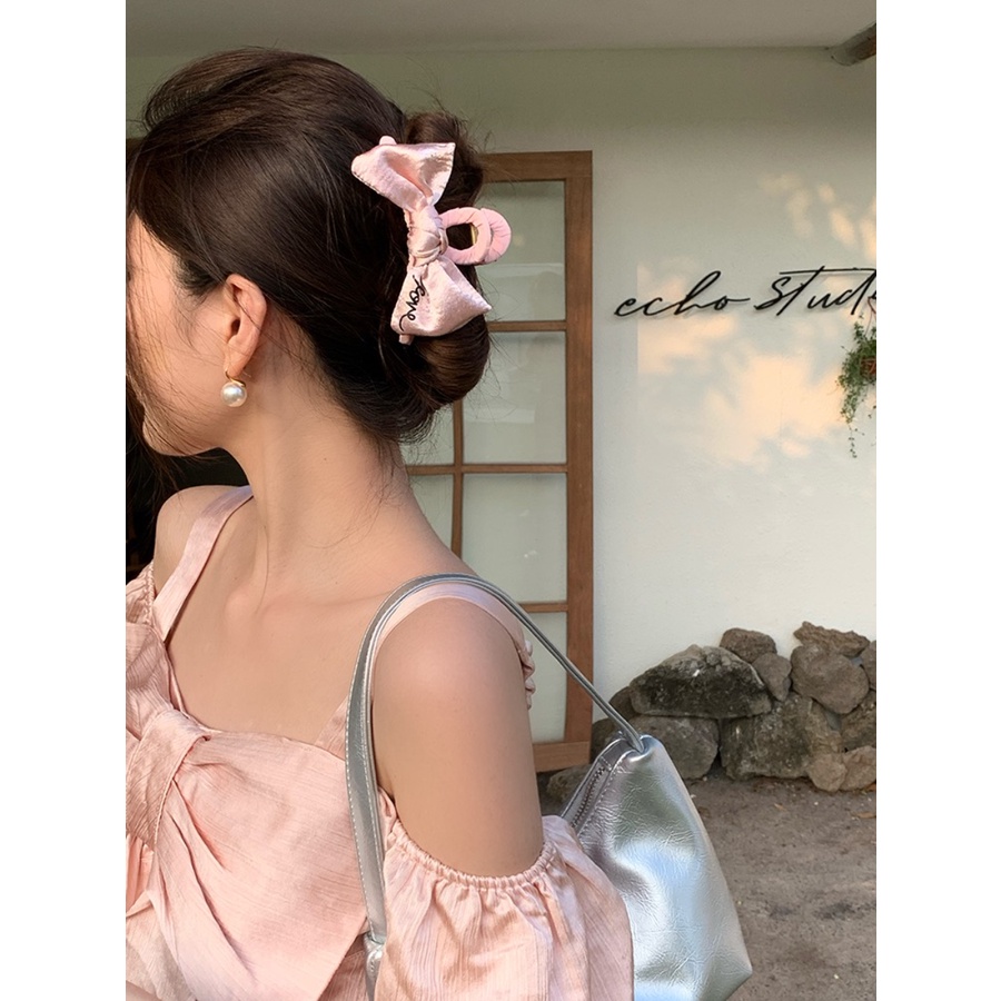 Kẹp Tóc Vải Satin Đính Đá Hình Nơ / Trái Tim Thời Trang Hàn Quốc Cho Nữ