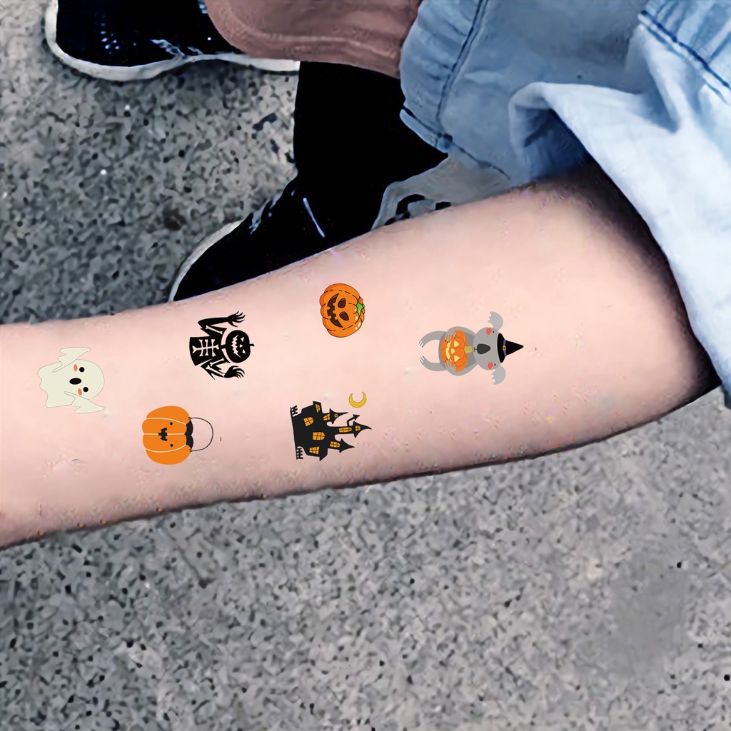 Hình Xăm Dán Chống Nước Chống Mồ Hôi Chống Rơi Hình Bí Ngô Halloween Dành Cho Trẻ Em