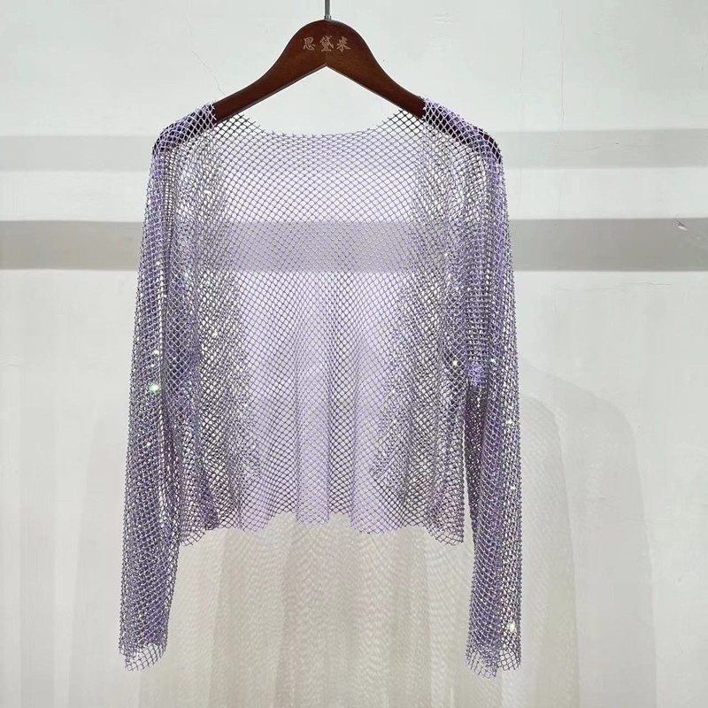 Toàn Bộ Áo Khoác Cardigan Lưới Ngắn Đính Kim Cương Pha Lê Lấp Lánh Thoáng Khí Chống Nắng Mùa Hè Sáng Bóng Dành Cho