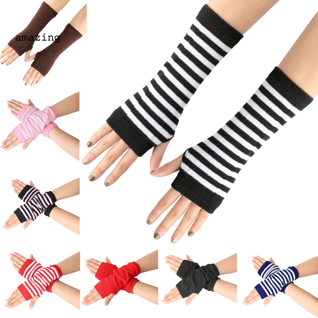 1 Đôi Găng Tay Dệt Kim Hở Ngón Thời Trang Unisex