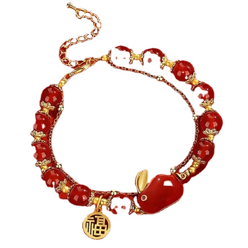 Vòng Tay Đính Đá Ngọc Bích Giả Hình Thỏ May Mắn Năm Mới 2023