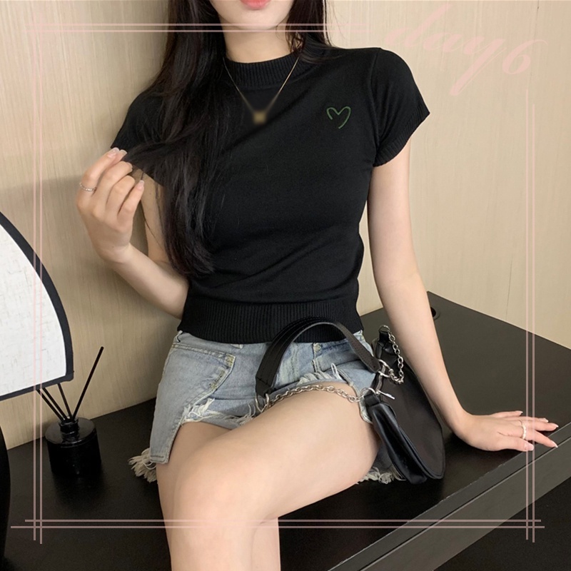 Áo Thun Tay Ngắn Cổ Lọ Thời Trang Mùa Hè Phong Cách Hàn Quốc Cho Nữ