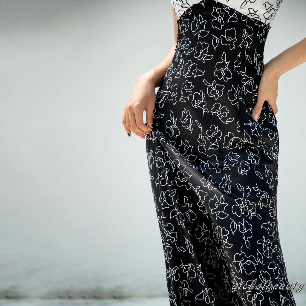 Đầm Dài Không Tay Cổ Chữ V Hở Lưng In Họa Tiết Hoa Dành Cho Nữ Dự Tiệc Cocktail