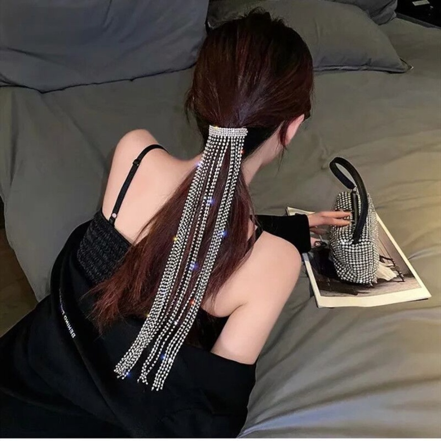 Kẹp Tóc Đuôi Ngựa Dài Đính Đá Pha Lê Toàn Diện Phong Cách Hàn Quốc Cho Nữ
