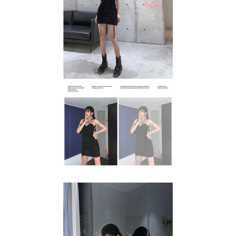 Đầm Dây Rút Màu Đen Thời Trang Mùa Hè Quyến Rũ Cho Nữ