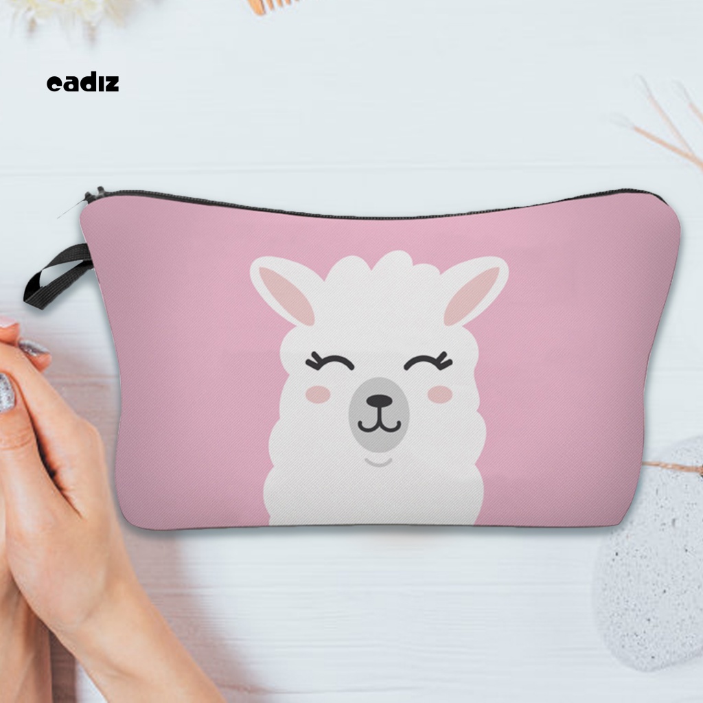 Túi Đựng Mỹ Phẩm Chống Thấm Nước Màu Trơn Có Khóa Kéo In Họa Tiết Lạc Đà Alpaca Thời Trang Cho Nữ