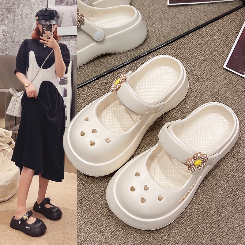 Xăng đan Đế Xuồng Dày Hai Chiều Bằng EVA Jean Phối Hoa Dễ Thương Thoáng Khí Dành Cho Mẹ Và Bé Kích Thước 30-41