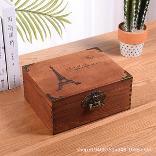 Wooden Storage Box with Lock Vintage Flip with Lock Storage Box Desktop Jewelry Gift Packaging Wooden Box Nbfa