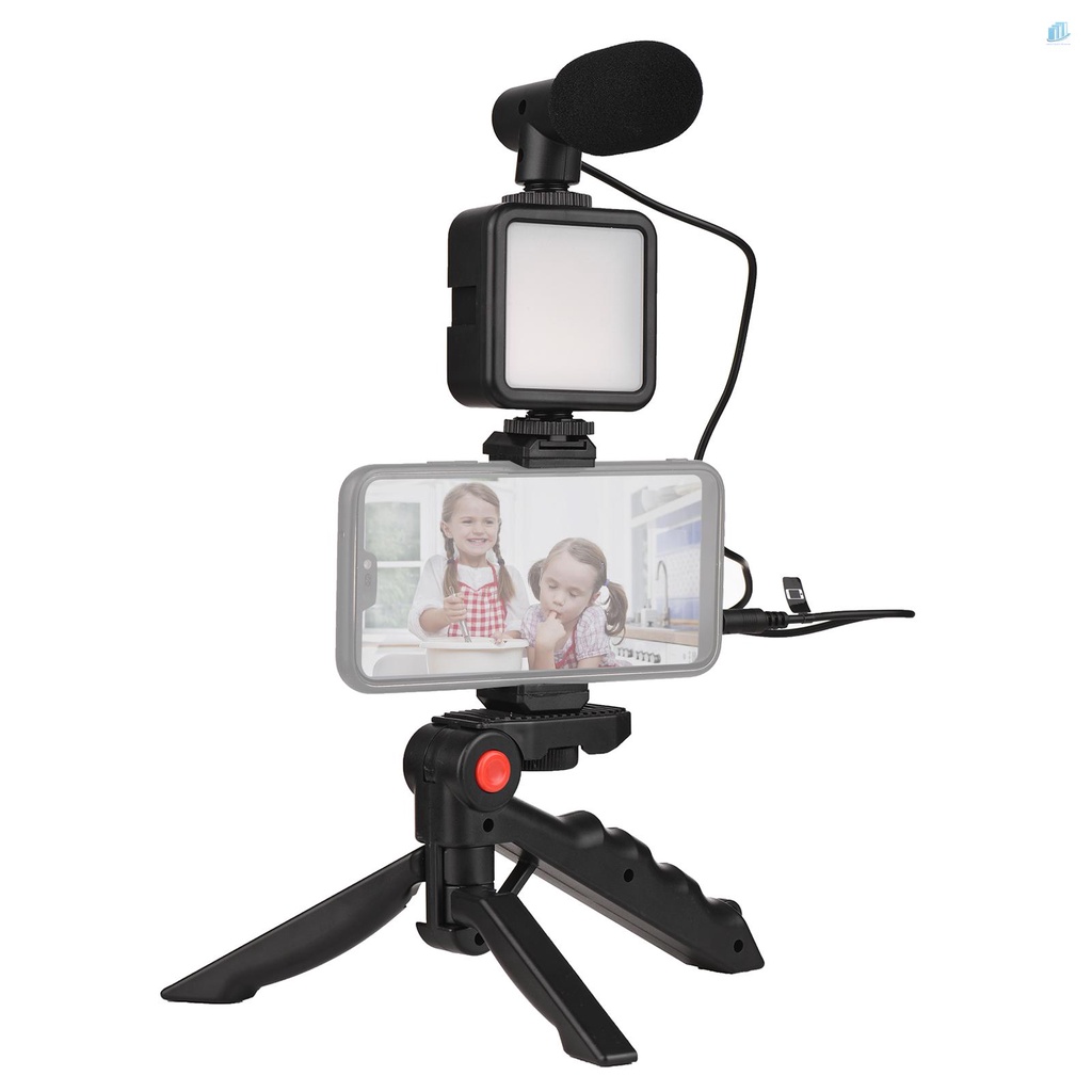 Bộ Đèn LED Mini + Mic Cardioid + Kẹp Điện Thoại + Tripod Có Thể Điều Chỉnh Độ Sáng Cho Live Stream Vlog Video Vide
