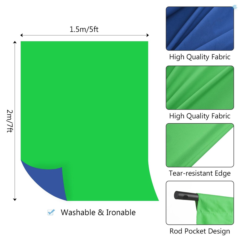 Phông Nền Chụp Ảnh Hai Mặt Màu Xanh Lá Cây Màn Hình Xanh Dương 5x7ft Hình Chữ T 5x7ft Có Thể Điều Chỉnh Kèm Kẹp Lò Xo 3X