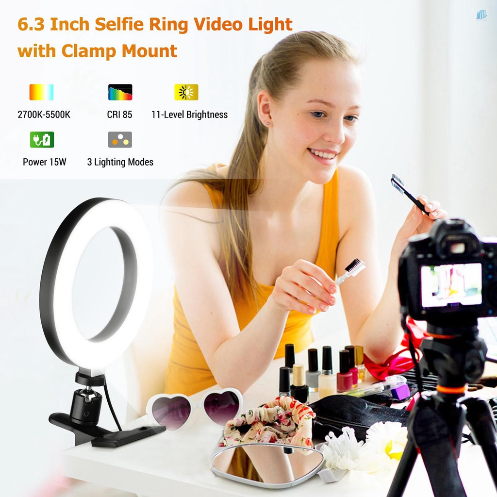 Vòng Đèn Led Xoay 360 Độ 6.3 Inch 2700K-5500K Có Thể Điều Chỉnh Độ Sáng 11 Mức Độ Cho Dạy Học / Văn Phòng / Trực Tuyến