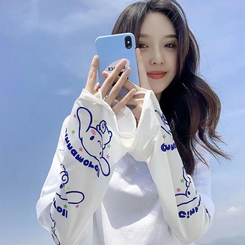 Găng Tay Chống Nắng Bằng Lụa Lạnh Thoáng Khí Họa Tiết Hoa Hướng Dương Cho Nữ